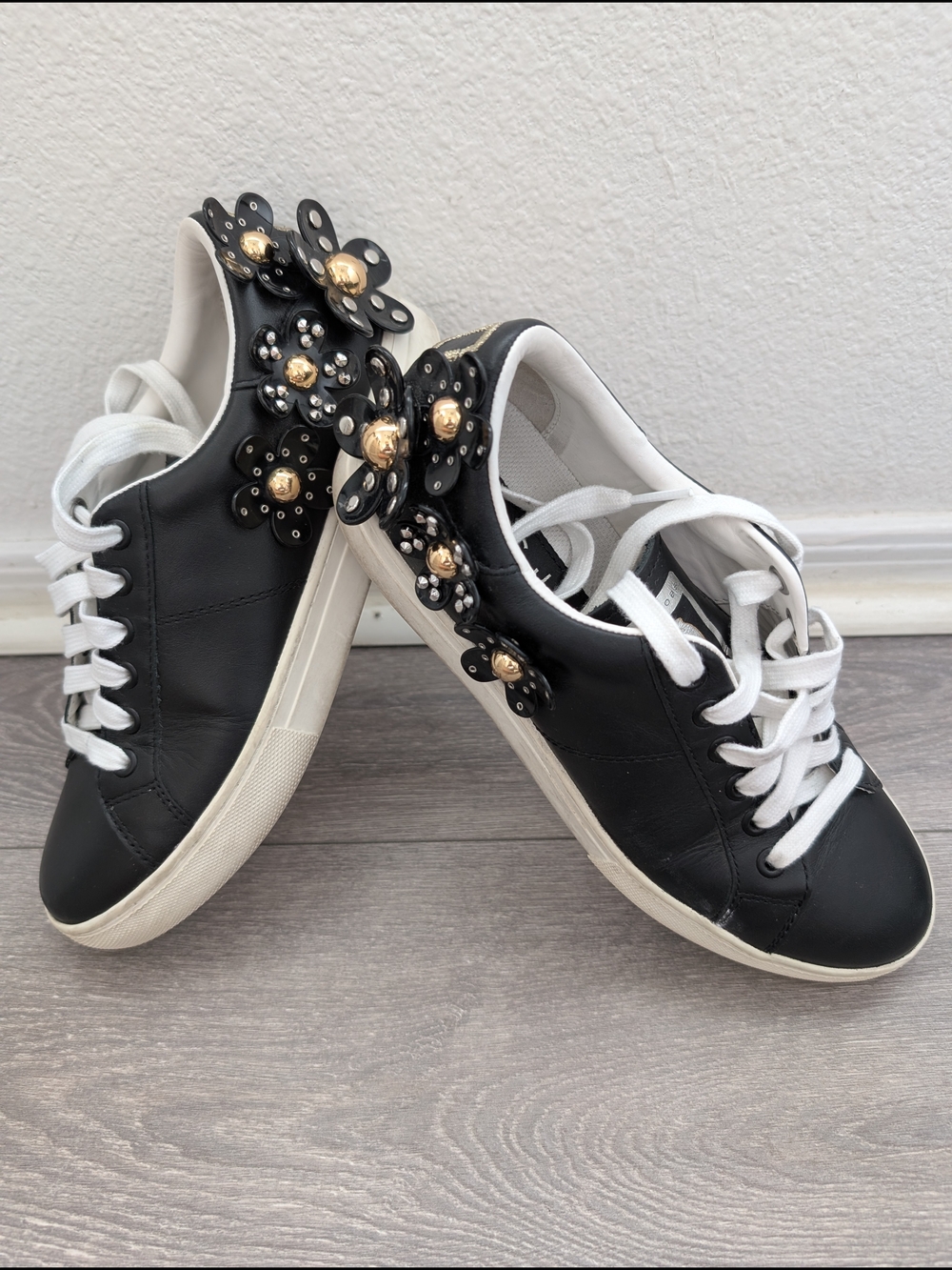 Marc Jacobs Black  Leather Sneakers with White Laces
